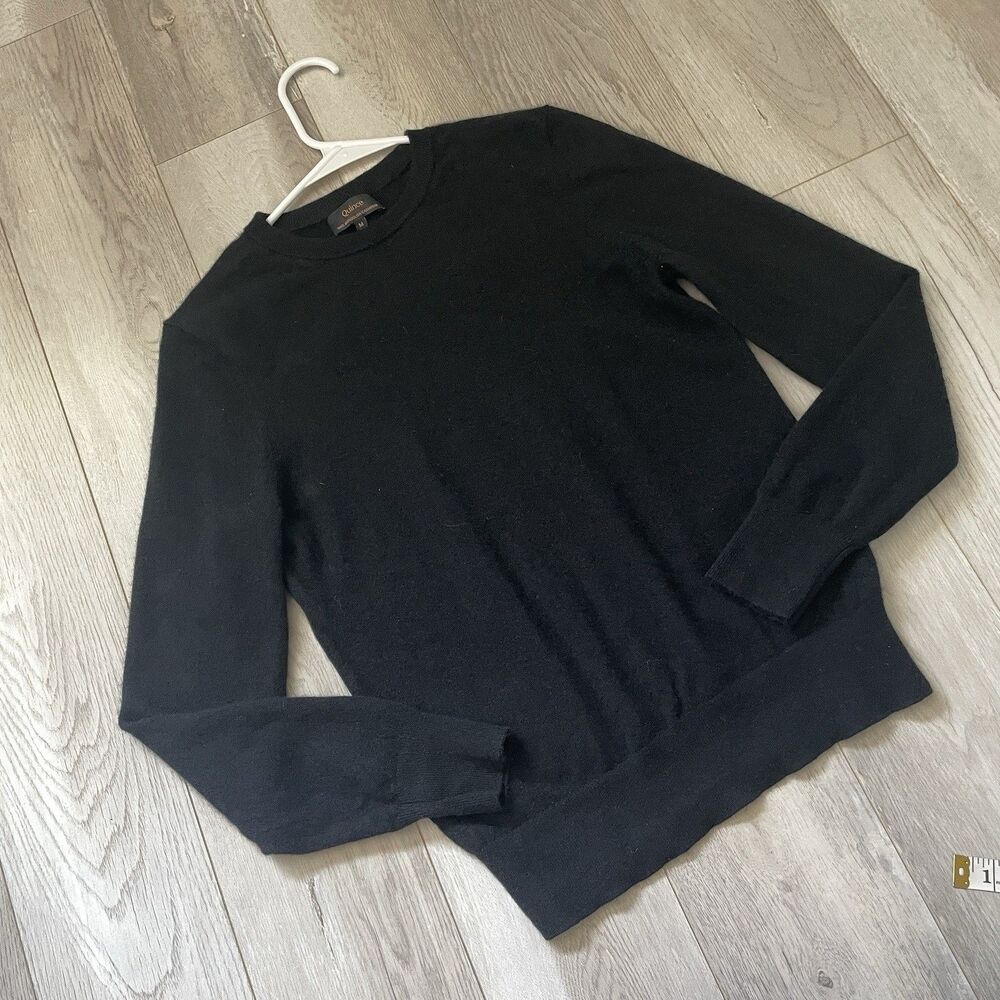 Quince Cashmere Sweater mongolian crewneck womens Black (medium) classic office